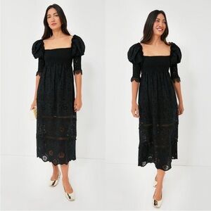 Chic Black Midi Dress with Puff Sleeves